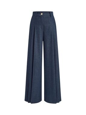 Commense Mid-Waisted Pleated Wide Leg Pants in Blue Size M- NWT